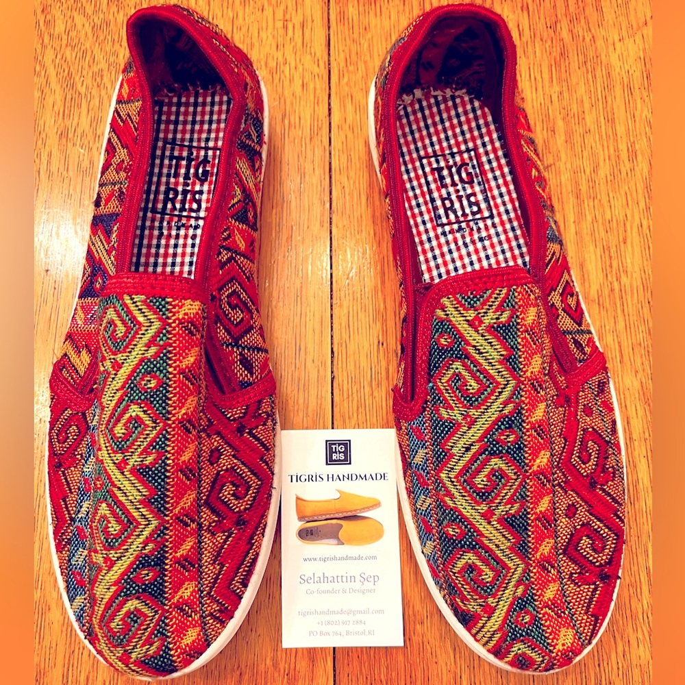 Tigris handmade fabric shoe rubber sole colorful Aztec ethnic artsy print sz 40